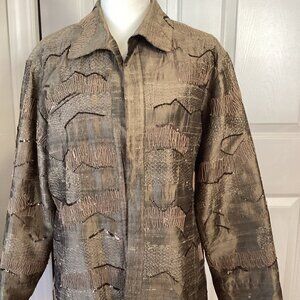 Chico’s Silk‑Blend Sequin Jacket Top – Camel/Copper – Size 2 (M/12–14)